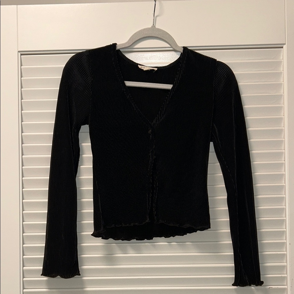 Black Ribbed Long Sleeve Cardigan
